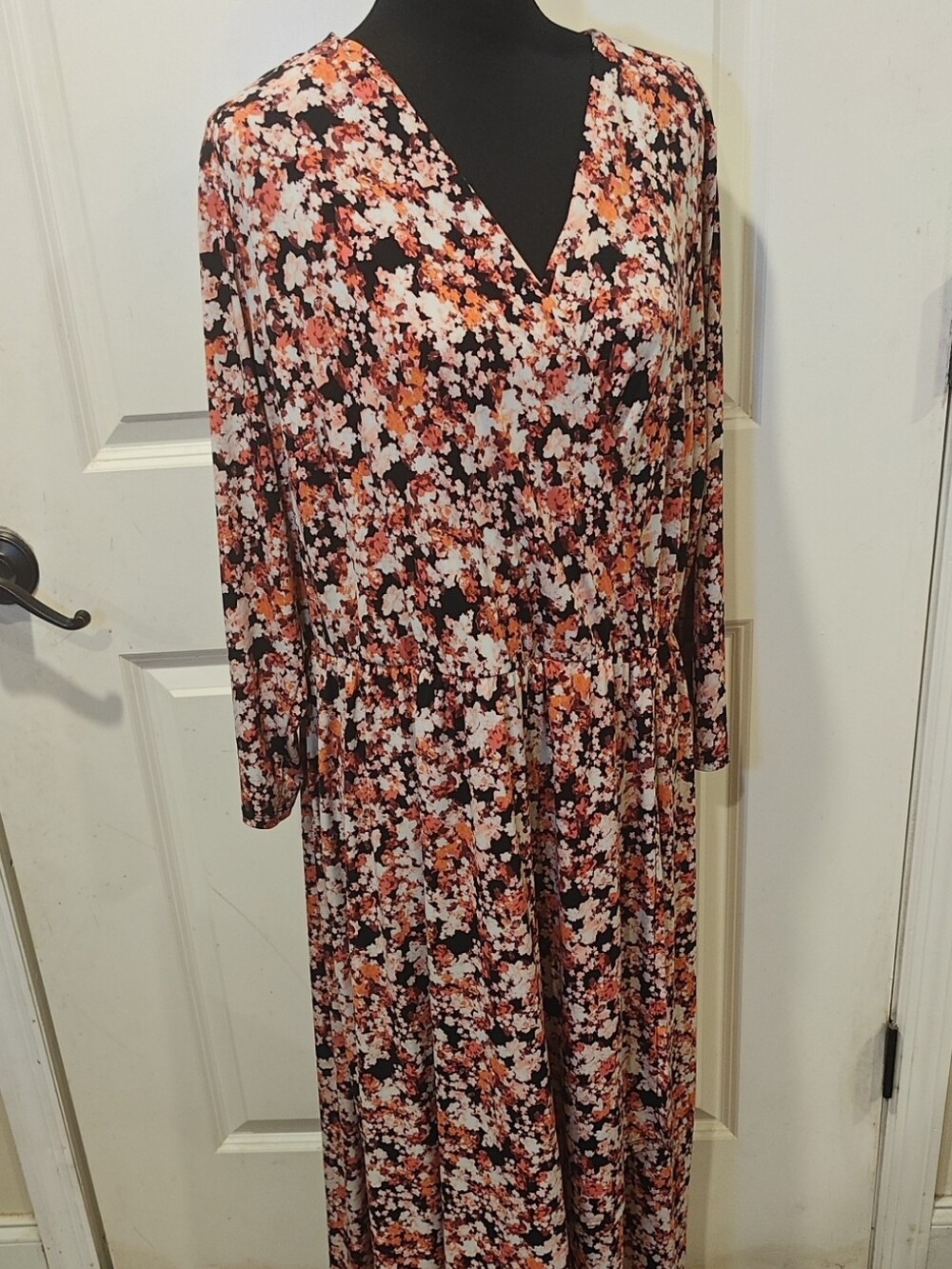 Lane Bryant Floral V-Neck Maxi Dress in Rust, Black & Cream